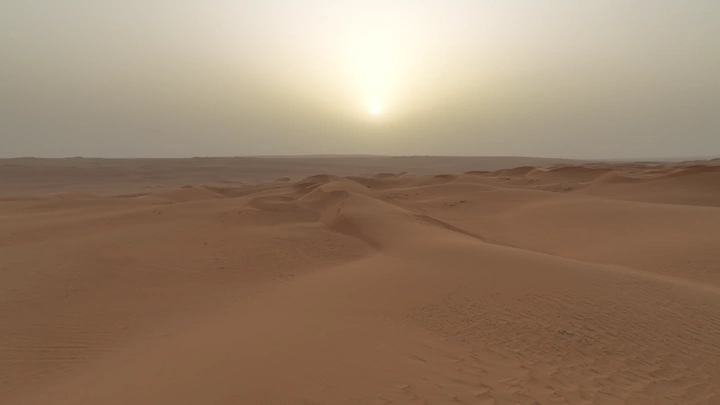 صحراء النفود في القصيم عند الغروب، لقطة جوية.