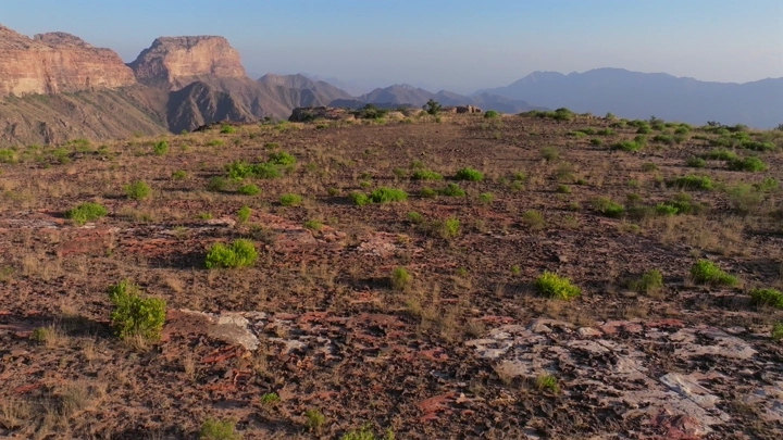 منظر طبيعي في الحبلة، أبها، لقطة جوية.