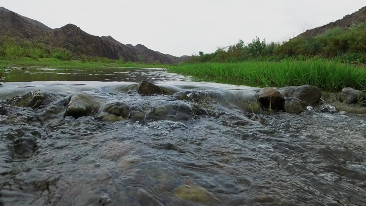 مجرى مائي صخري في وادي بيشه، لقطة منخفضة.