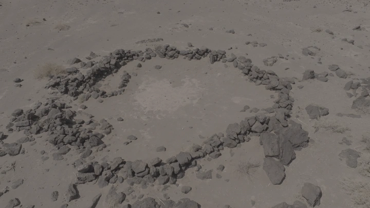 أطلال دائرية في الصحراء، لقطة جوية.