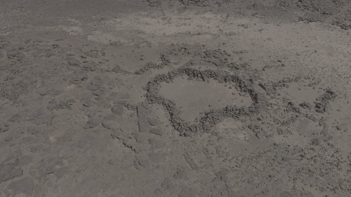 تشكيل حجري دائري في أرض جرداء، لقطة جوية .