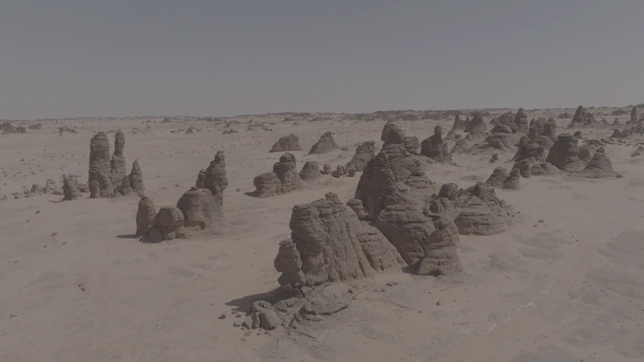 تكوينات صخرية في صحراء الغراميل، لقطة جوية.