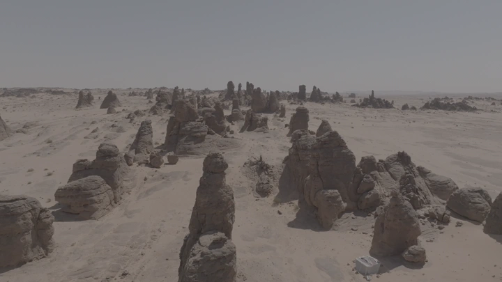 تكوينات صخرية في صحراء الغراميل، لقطة جوية.