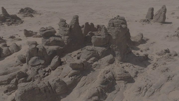 تكوينات صخرية في غراميل، لقطة جوية نهارية.