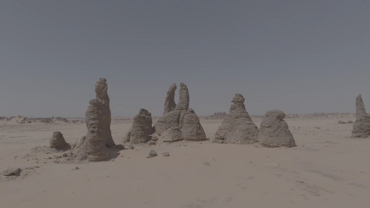 تكوينات صخرية في صحراء غراميل، لقطة نهارية.