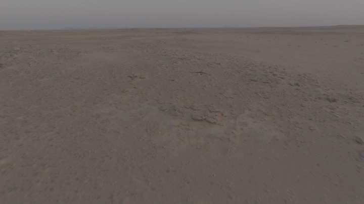 صحراء شاسعة عند الغروب، لقطة جوية.