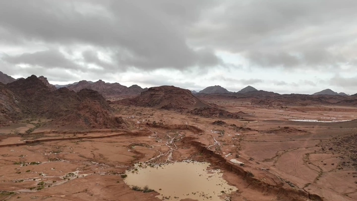 Al-Ra'ila during the rain, Hail region during the rain, aerial shot.