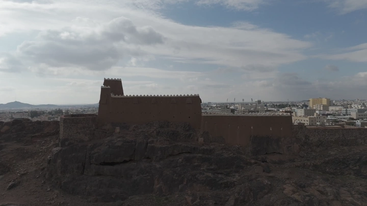 A'arif Castle on a hill in Hail, aerial shot.