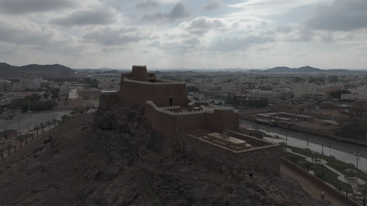 A'arif Castle on a hill in Hail, aerial shot.