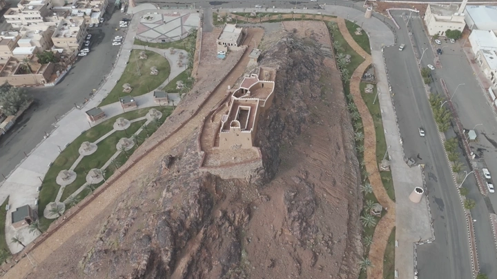 A'arif Castle in Hail from above, aerial shot.