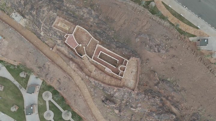 A'arif Castle in Hail, aerial view showing architectural details.