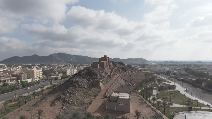 A'arif Castle on a hill in Hail, aerial shot.