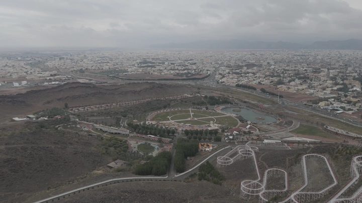 City of Hail from above on a cloudy day, aerial shot.
