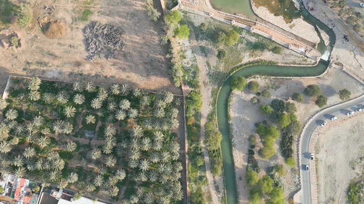 وادي حنيفة في الرياض من الأعلى، لقطة جوية.