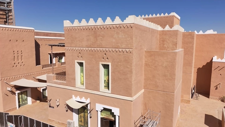 مباني طينية تقليدية في الدرعية بالرياض، لقطة جوية.