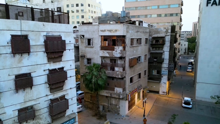 مباني قديمة في جدة التاريخية، لقطة من الأعلى.