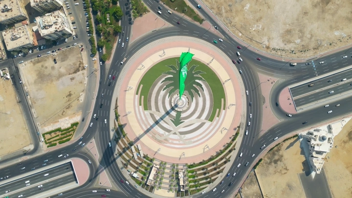 دوار العلم في جدة من الأعلى، لقطة جوية.