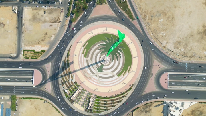 دوار العلم في جدة من الأعلى، لقطة جوية.