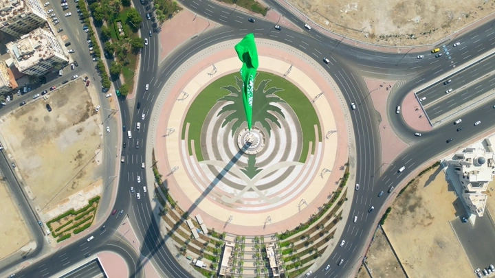 دوار العلم في جدة من الأعلى، لقطة جوية.
