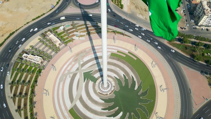 دوار العلم في جدة من الأعلى، لقطة جوية.