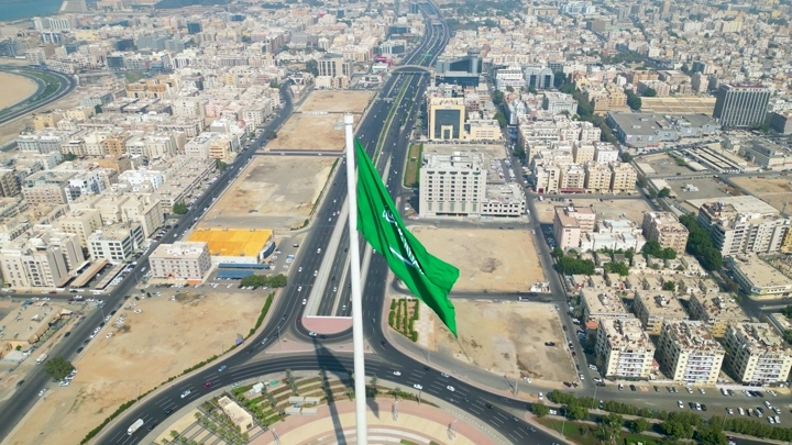 دوار العلم في جدة من الأعلى، لقطة جوية.