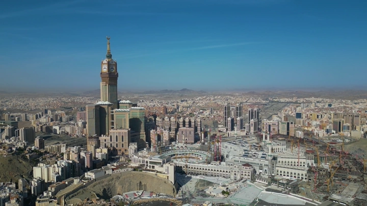 منظر جوي للحرم المكي في مكة المكرمة، لقطة جوية .