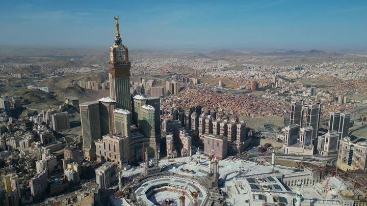 منظر جوي للحرم المكي في مكة المكرمة، لقطة جوية .