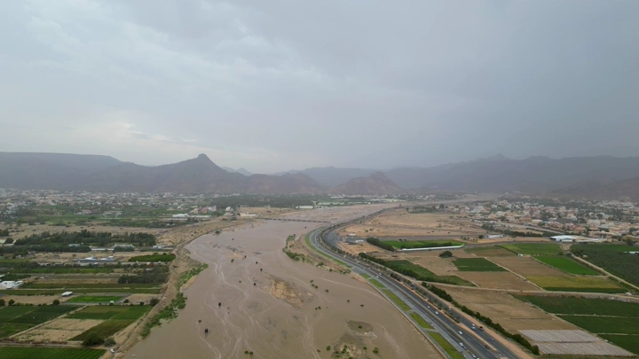 سيل المطر في نجران، صورة جوية.