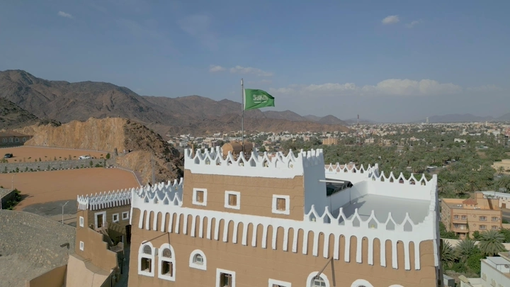 قصر العان التاريخي في نجران، لقطة جوية.