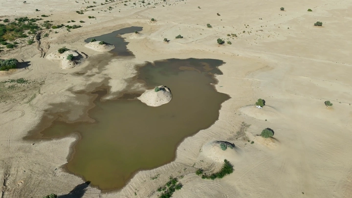 Lake Najran in the desert, aerial shot.
