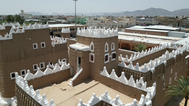 قصر تاريخي في نجران، لقطة جوية .