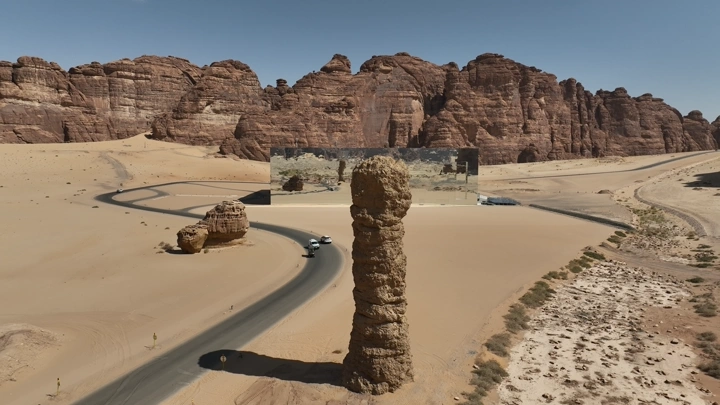 قاعة مرايا في العلا، تصوير جوي نهاري.