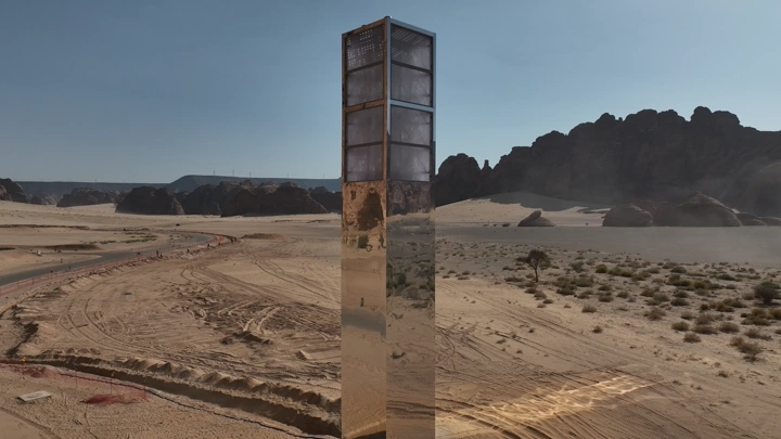 برج اتصالات بين جبال العلا، لقطة درون في وضح النهار.