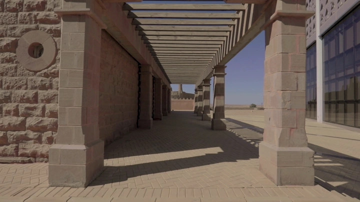 ممر مسقوف في سوق دومة الجندل الشعبي، لقطة نهارية.