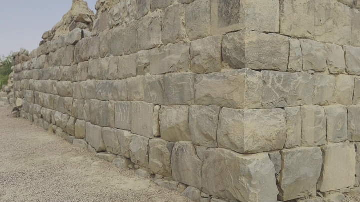 نقوش صخرية على جدار حجري في نجران، لقطة قريبة.