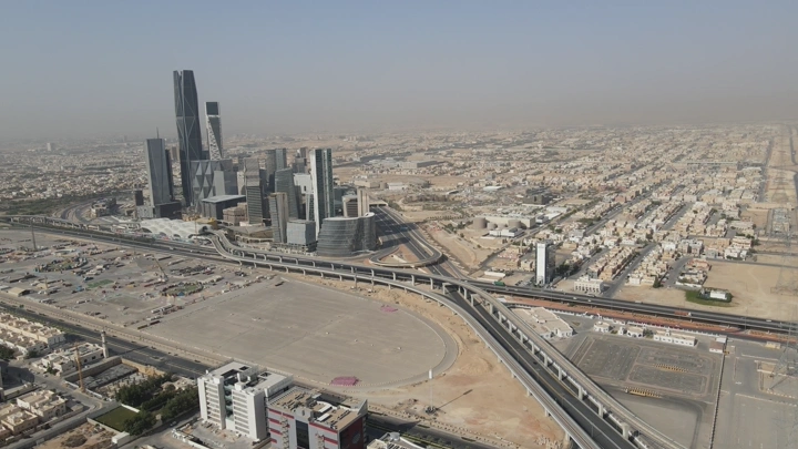 المركز المالي في الرياض من الأعلى، لقطة جوية .