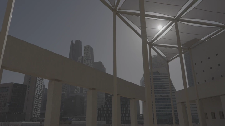 ناطحات سحاب في المدينة المالية بالرياض، لقطة نهارية معمارية.