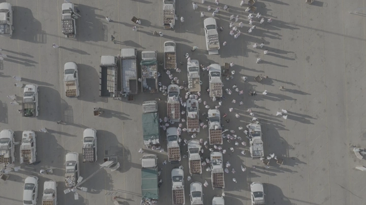 سوق التمر في القصيم من الأعلى، لقطة جوية.