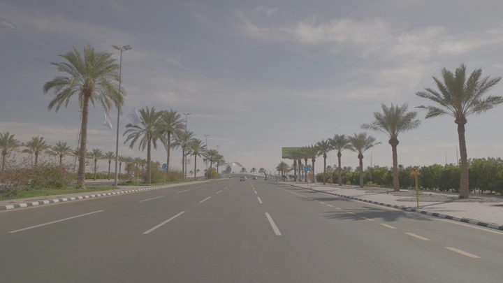 طريق واسع مع أشجار نخيل في حائل، لقطة نهارية.