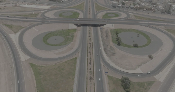 Circular road interchange in Hail, aerial shot.
