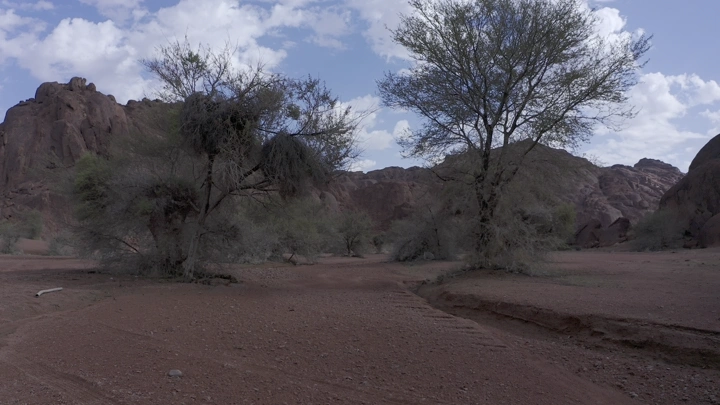 منظر جبلي في حائل تحت سماء غائمة، لقطة أرضية.