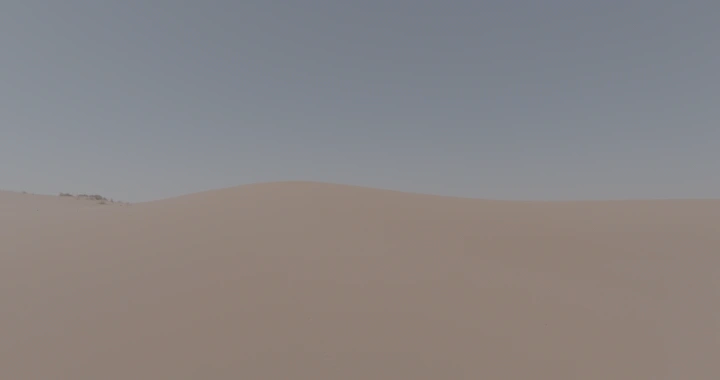 كثبان رملية في الصحراء تحت سماء زرقاء، لقطة جوية.