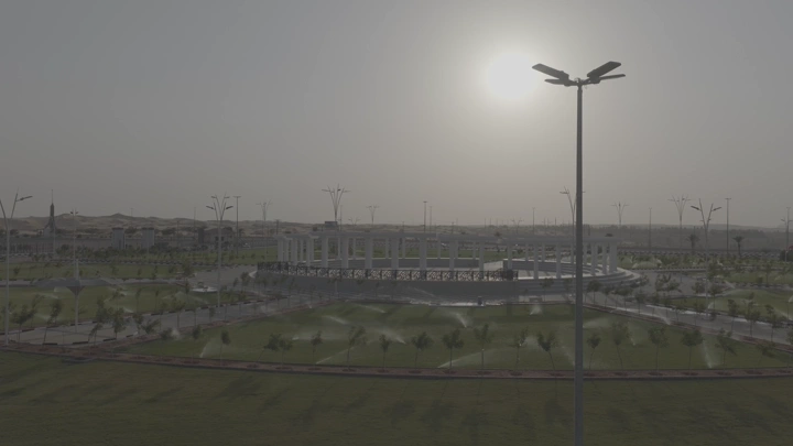 منتزه الخطة في حائل عند الغروب، لقطة جوية.