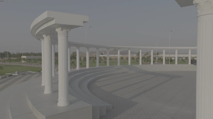 أعمدة بيضاء في حديقة منتزه الخطة بحائل، لقطة نهارية.