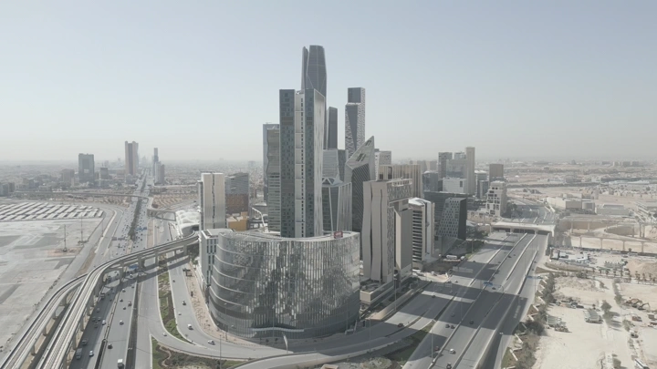 مركز الملك عبدالله المالي في الرياض، تصوير جوي نهاري.